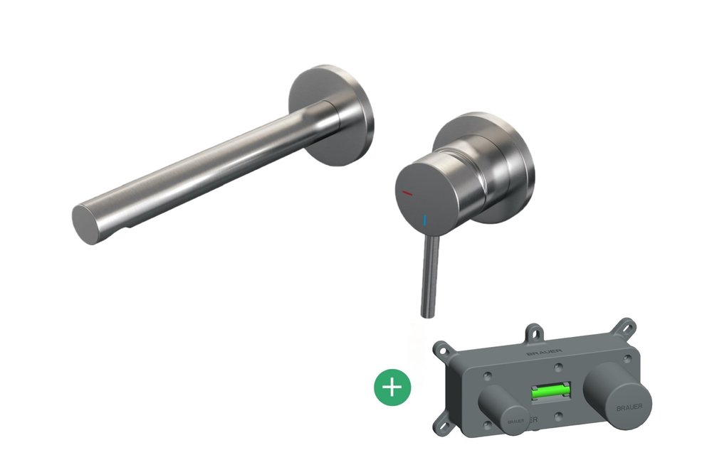 Brauer Brushed Edition inbouw wastafelkraan - inclusief inbouwdeel nikkel PVD