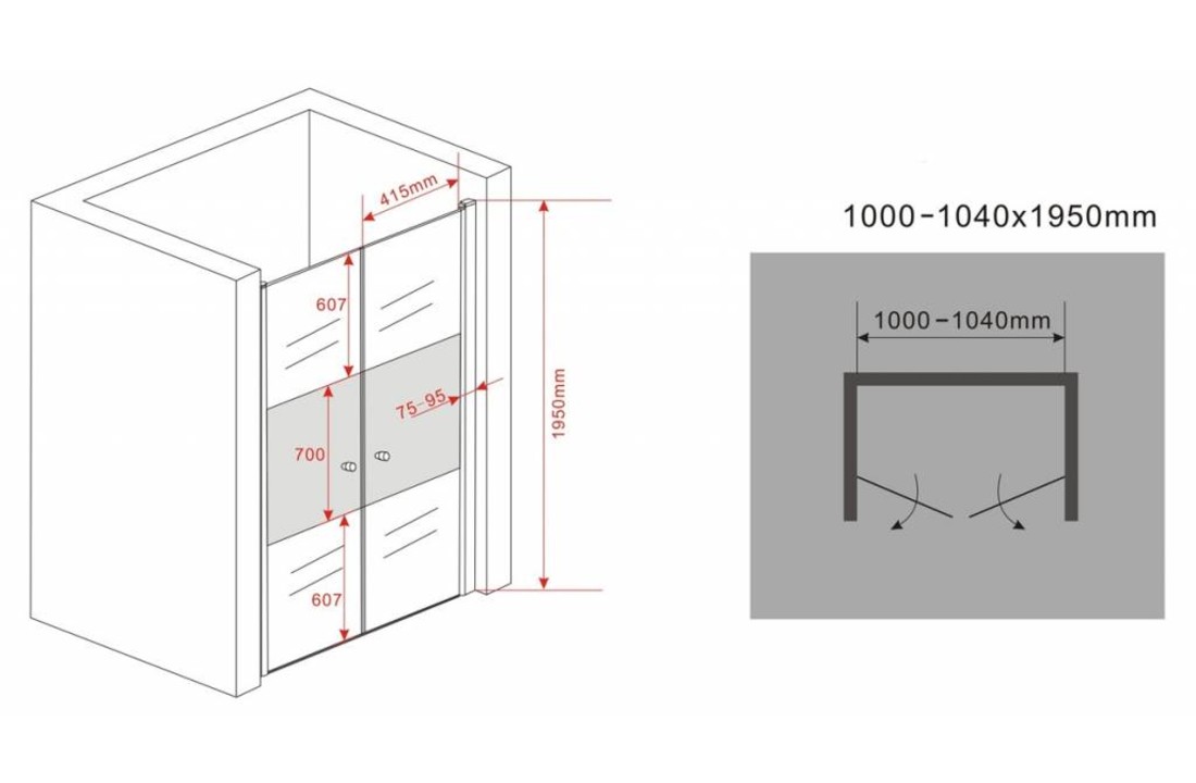 Swing-Cover Douchedeur Pendeldeur 100x195 cm Gedeeltelijk Matglas