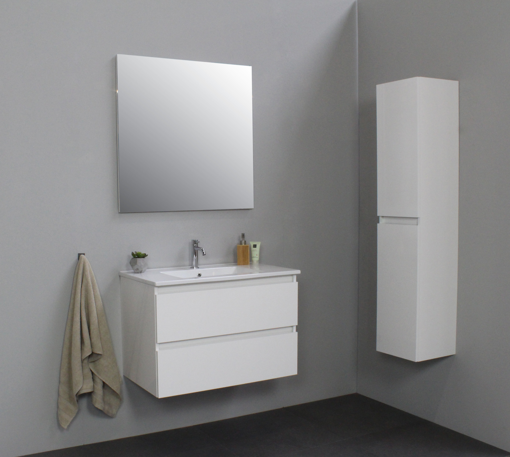 Stef badmeubel - 80 cm - keramische wastafel - 1 kraangat - hoogglans wit