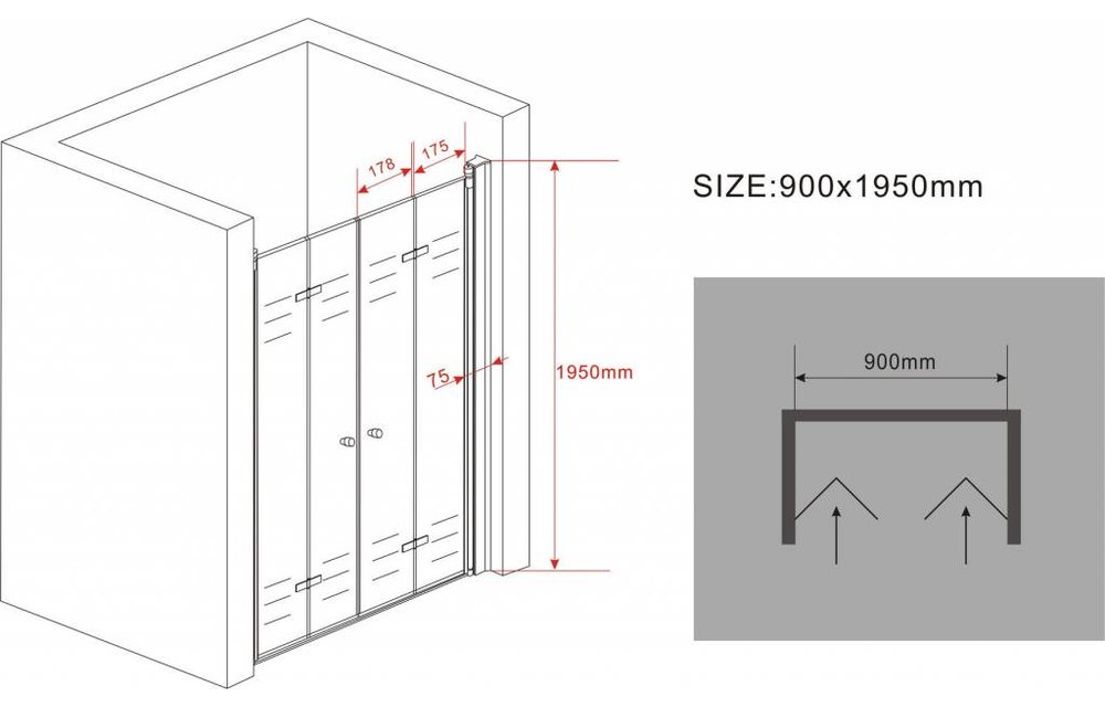 Accor vouwbare douchedeur nisdeur 90x195 cm helder glas