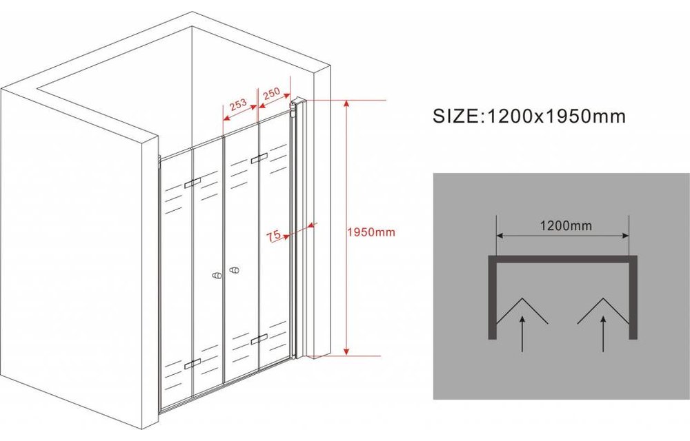 Accor vouwbare douchedeur nisdeur 120x195 cm helder glas
