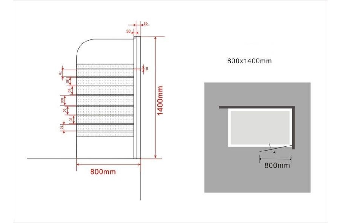 Badscherm 80 cm gedeeltelijk matglas draaibare douchewand voor bad