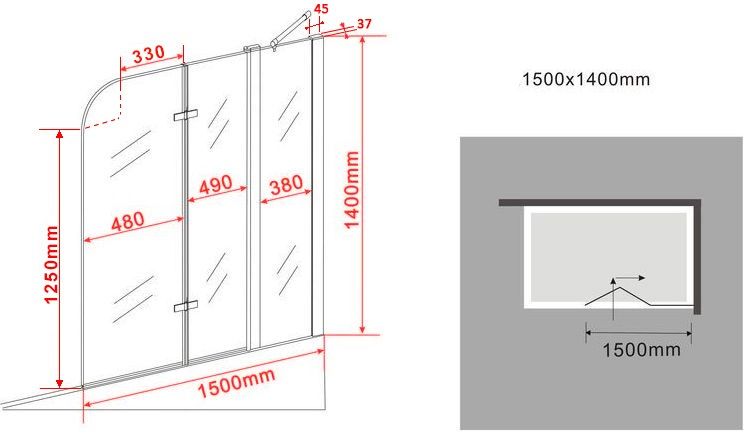 TRIPO Douchewand voor Bad 150 x 140 cm helder glas