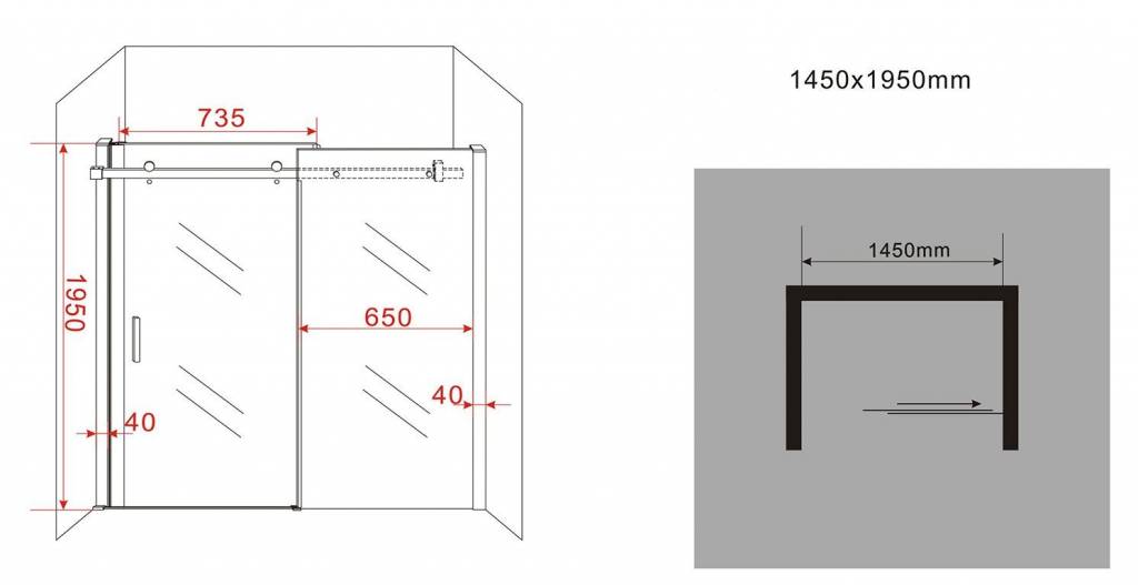 Slide douche schuifdeur voor nis 145-149 x 195 cm