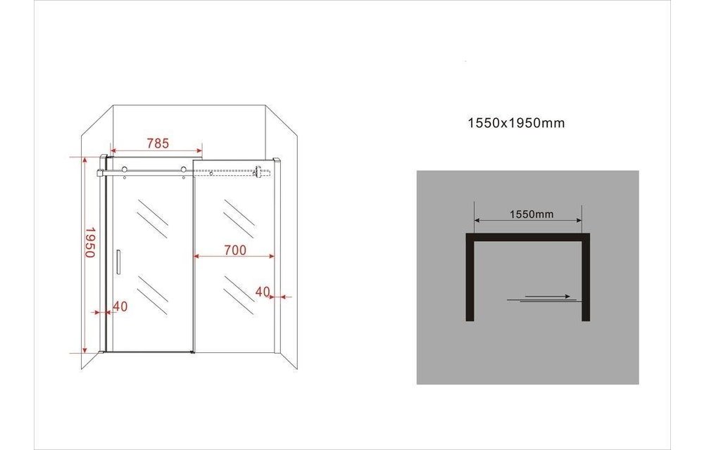 Slide douche schuifdeur voor nis 155-159 x 195 cm