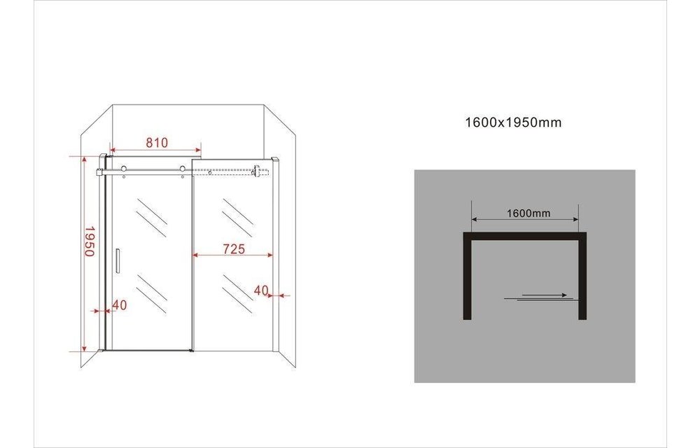 Slide douche schuifdeur voor nis 160-164 x 195 cm