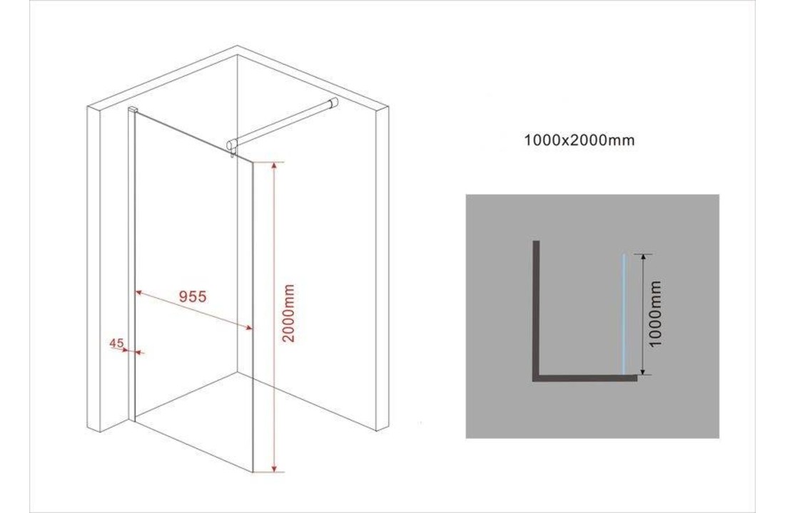 Inloopdouche Aqua-Mirror 10 mm 100 x 200 cm NANO