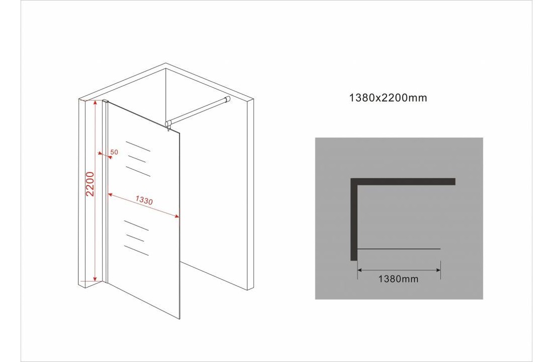 Aqua-Extra Inloopdouche 138 x 220 cm 10 mm helder glas