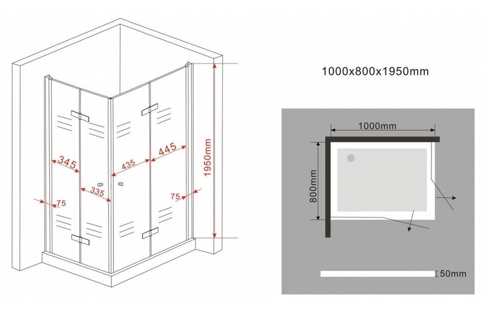 Clip douchecabine met klapdeuren 100x80x195 cm