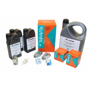 Maintenance kit for periodic service to EcoFit with Kubota V1505(T) engine  (<75 Ltr).  Complete with filters, motor oil, HP pump oil, two way 1/2'' pressure regulator valves, external swivel and inspection list.