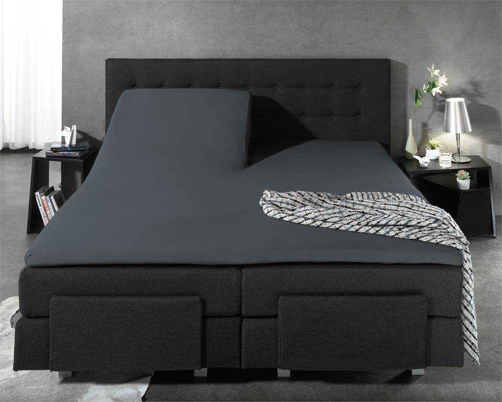 Topper Hoeslaken Jersey Stretch Katoen Antraciet 180x210/220 Cm