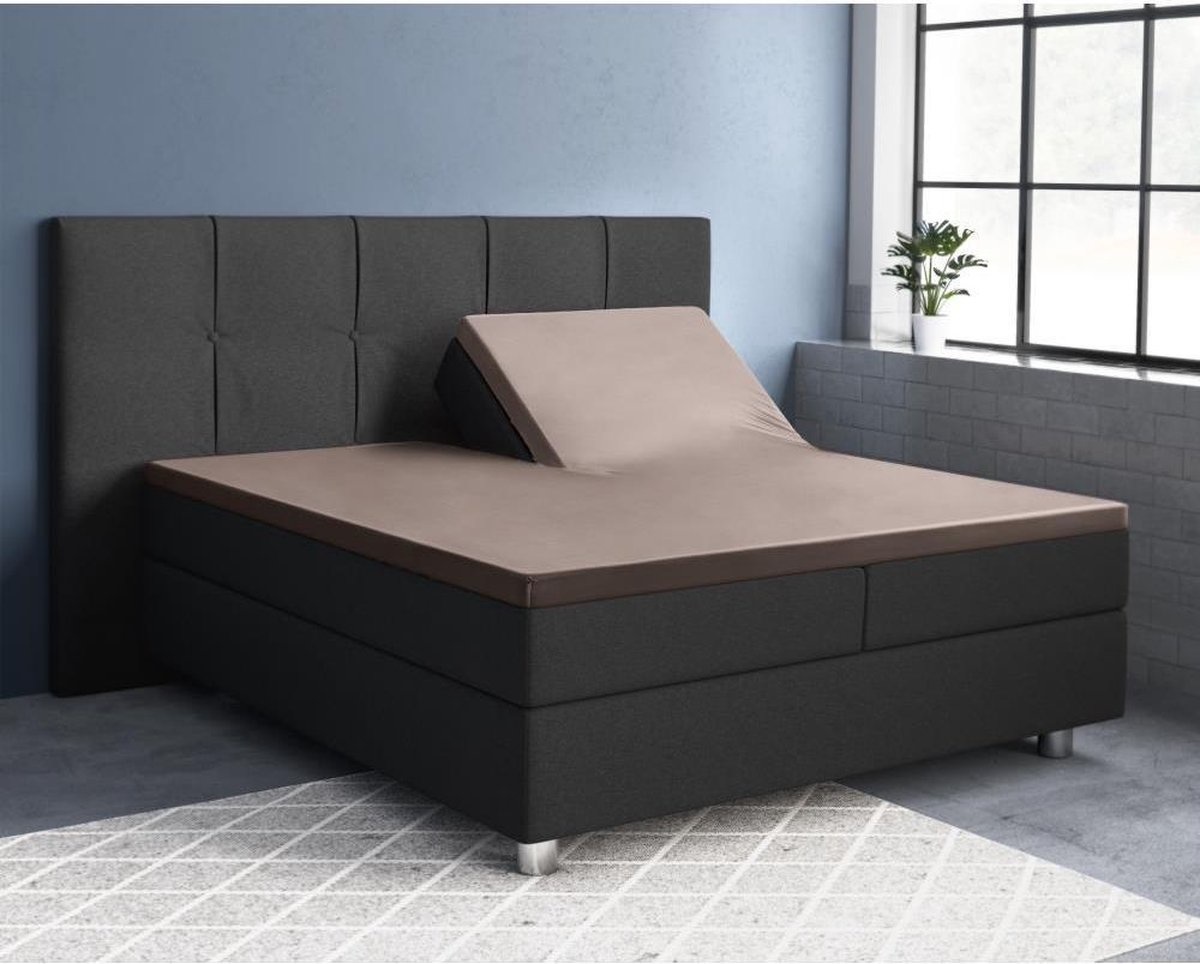 Splittopper hoeslaken katoen-Satijn taupe