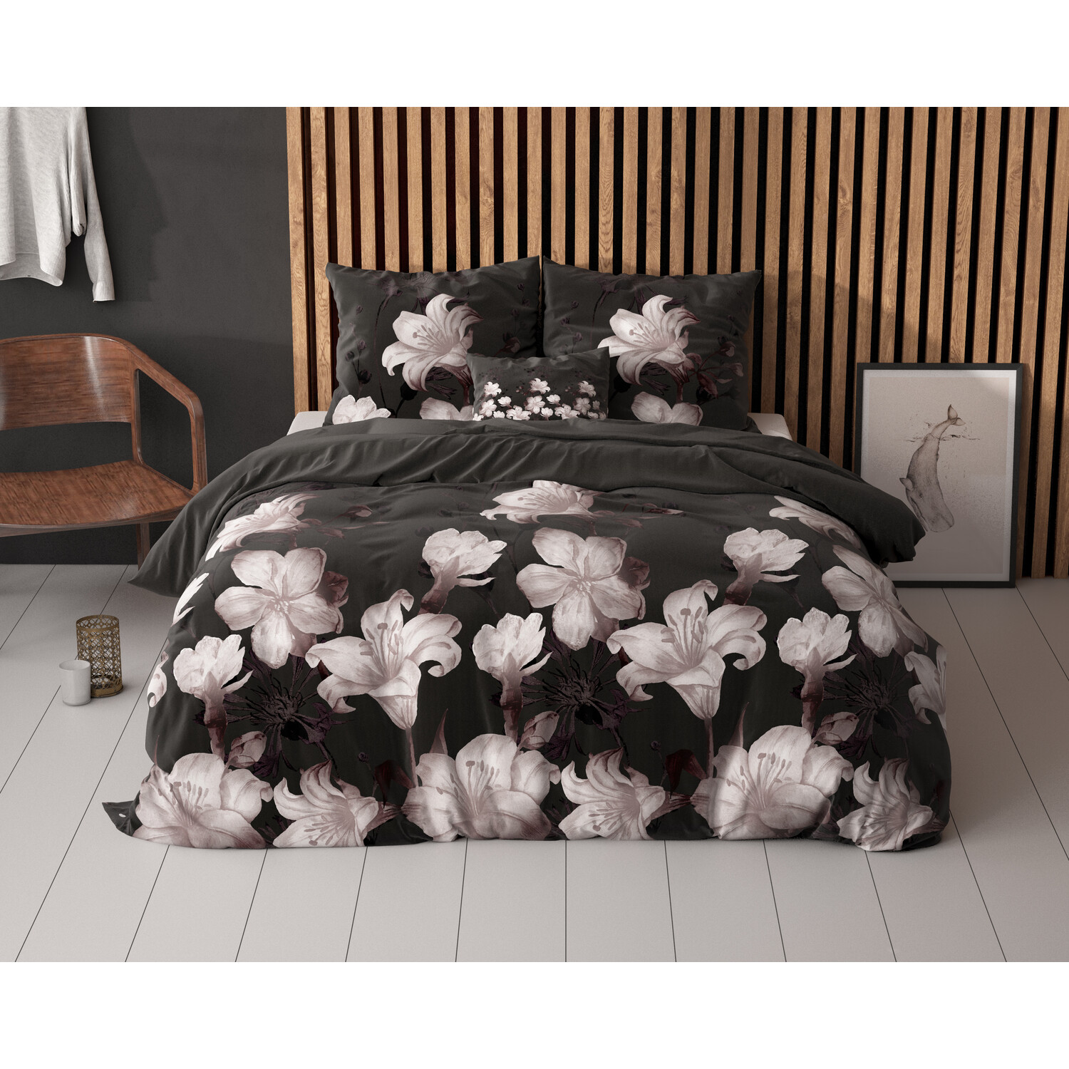 THL 4 Pieces Complete Bedding Set 3D Design Floral Print Duvet Cover with Fitted Sheet Pillowcases (Red Black Roses 242, Double