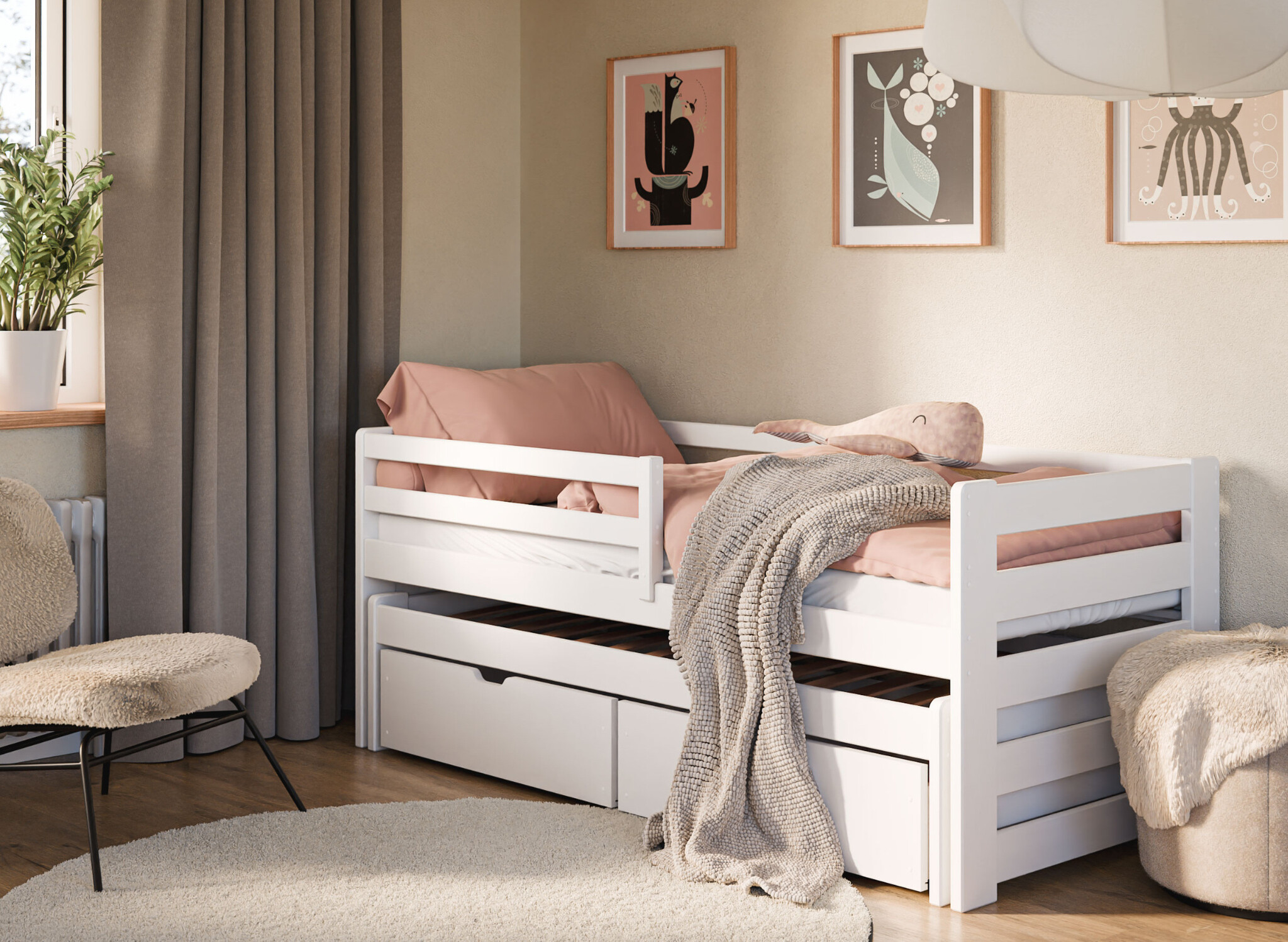 Halfhoogslaper met opbergruimte Simon - 2 persoons Kinderbed - Direct Leverbaar!