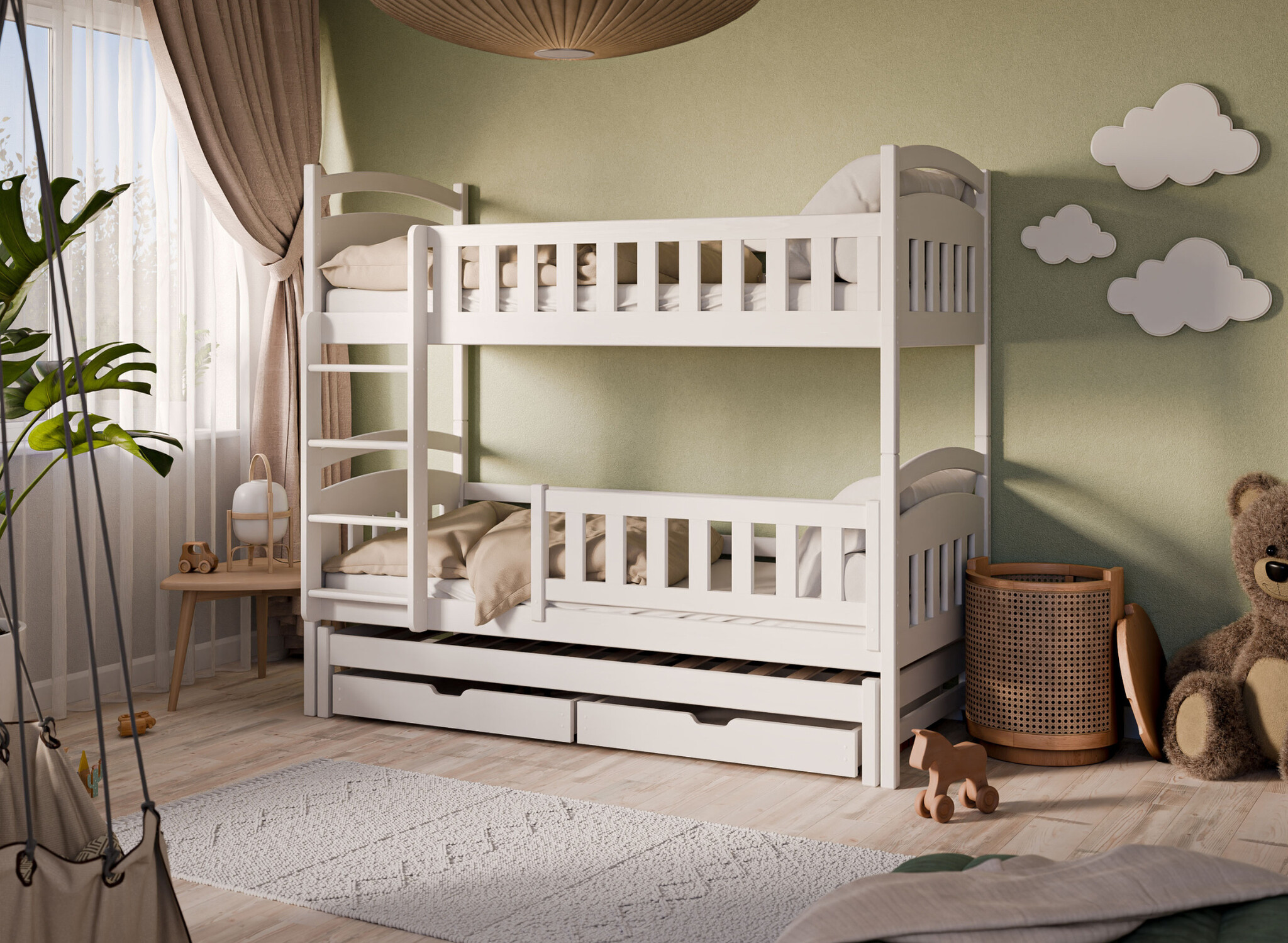 Stapelbed 3 persoons met lade Bas - 90 x 200 - Kinderbed - Direct Leverbaar!