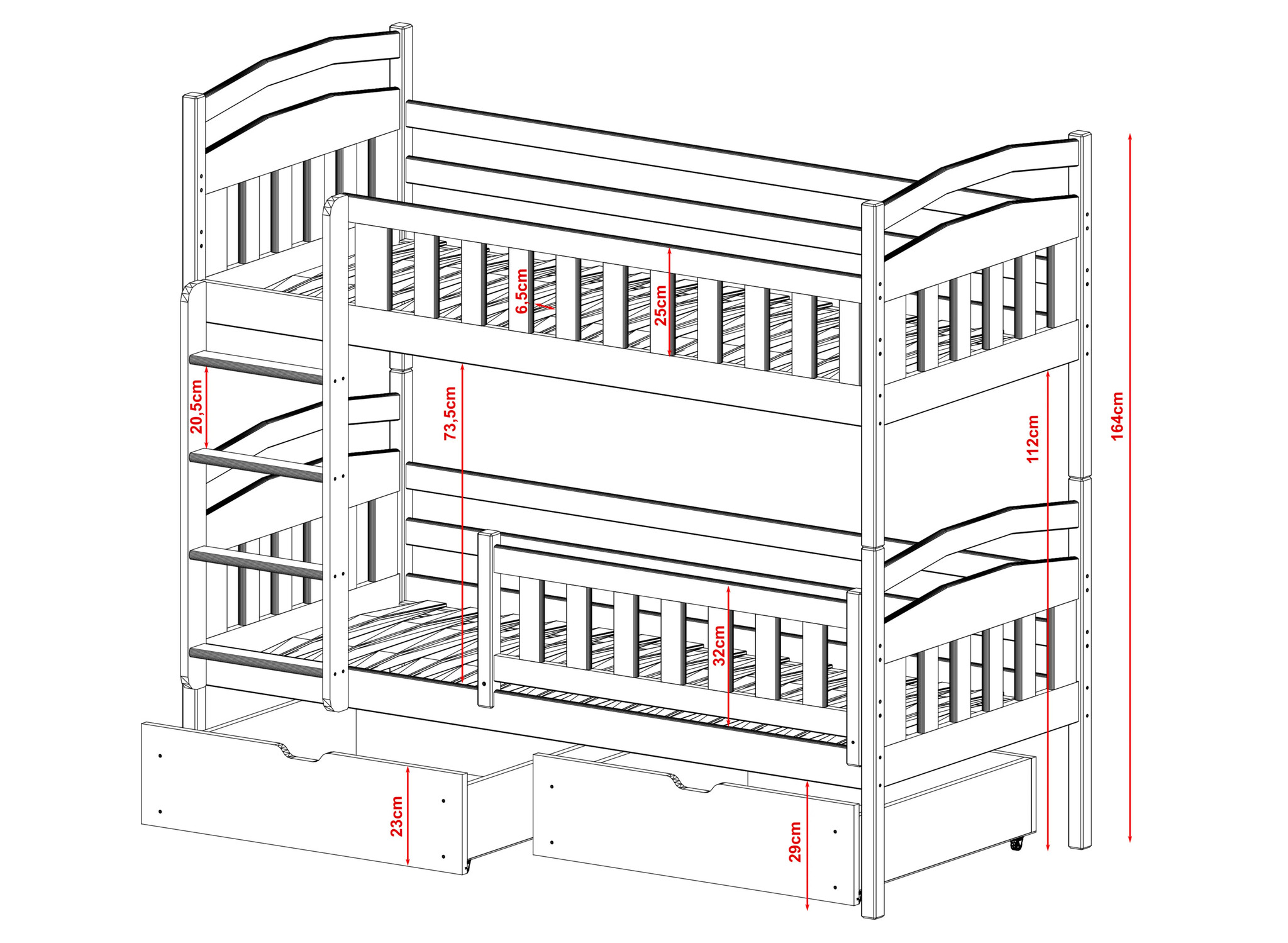 Stapelbed 2 persoons met lade Ilias - 90 x 200 - Kinderbed - Direct Leverbaar!