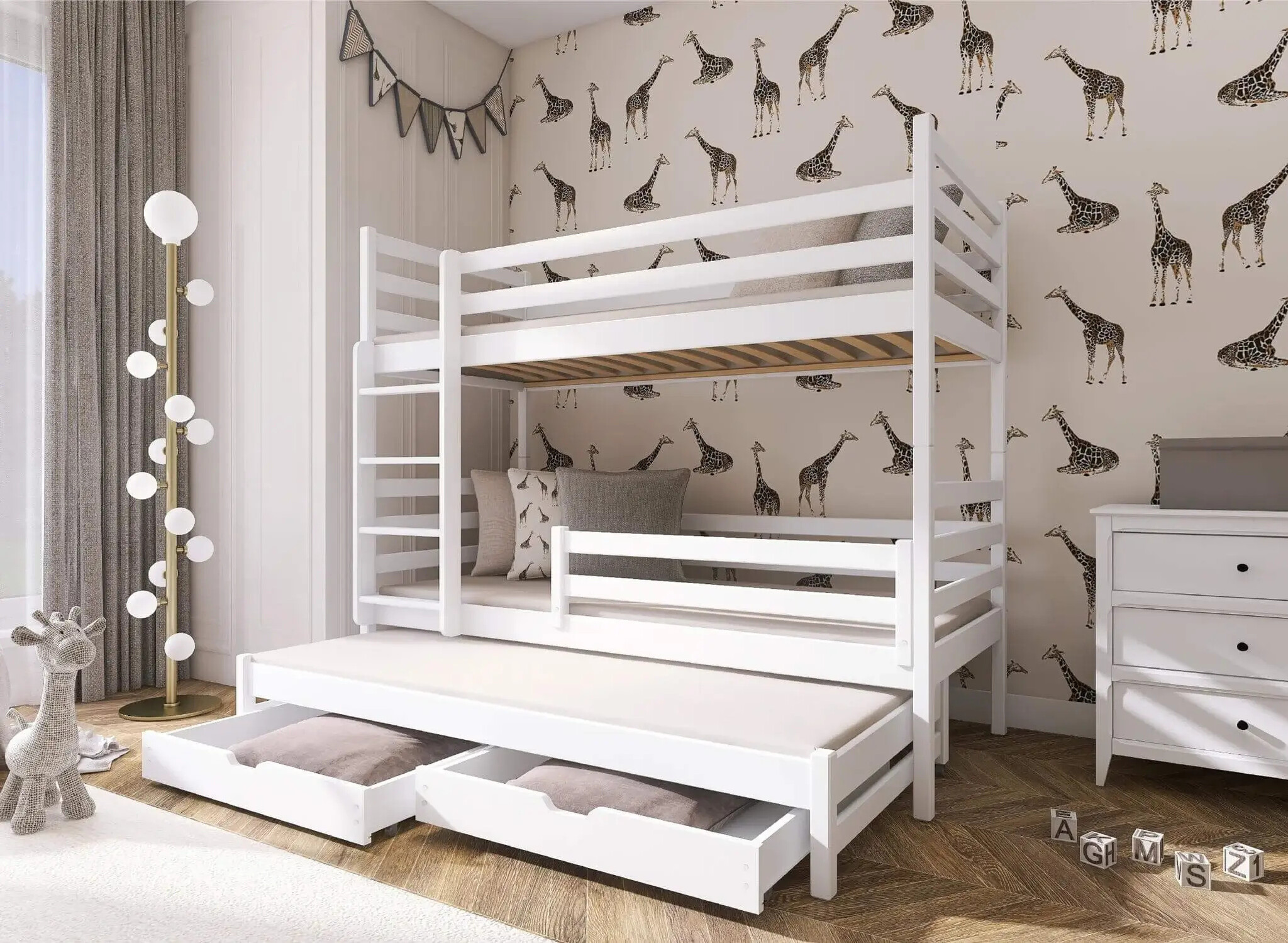 Stapelbed 3 persoons met lade Luuk - 90 x 200 - Kinderbed - Direct Leverbaar!