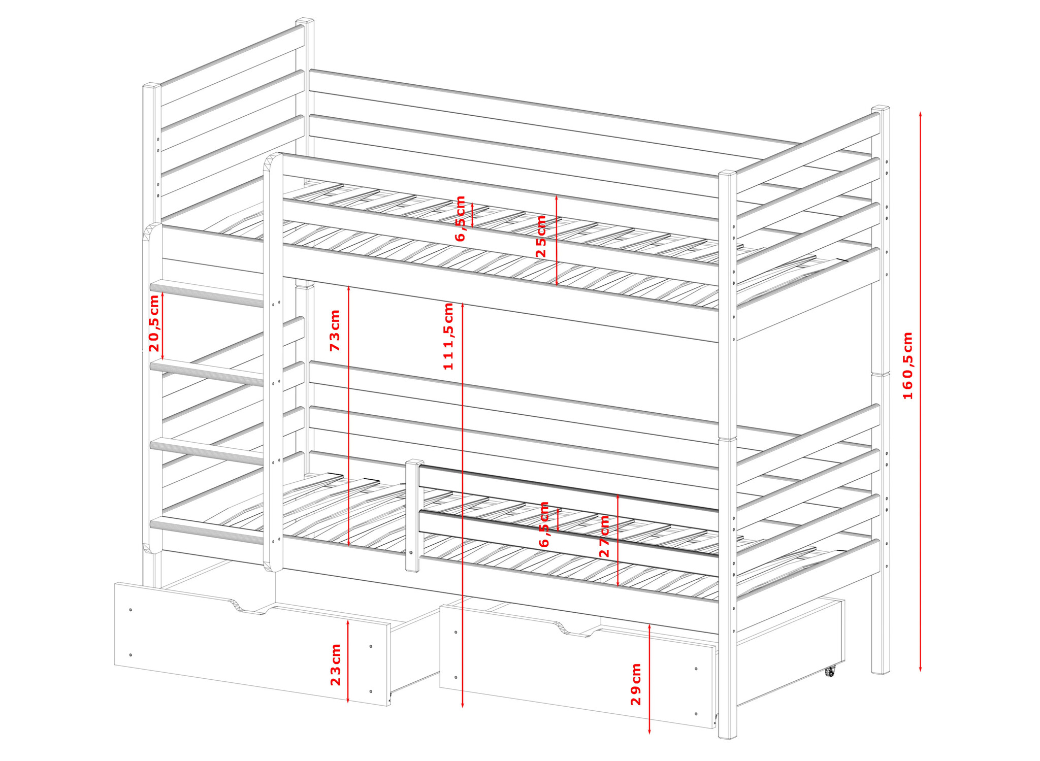 Stapelbed 2 persoons met lade Nino - 90 x 200 - Kinderbed - Direct Leverbaar!
