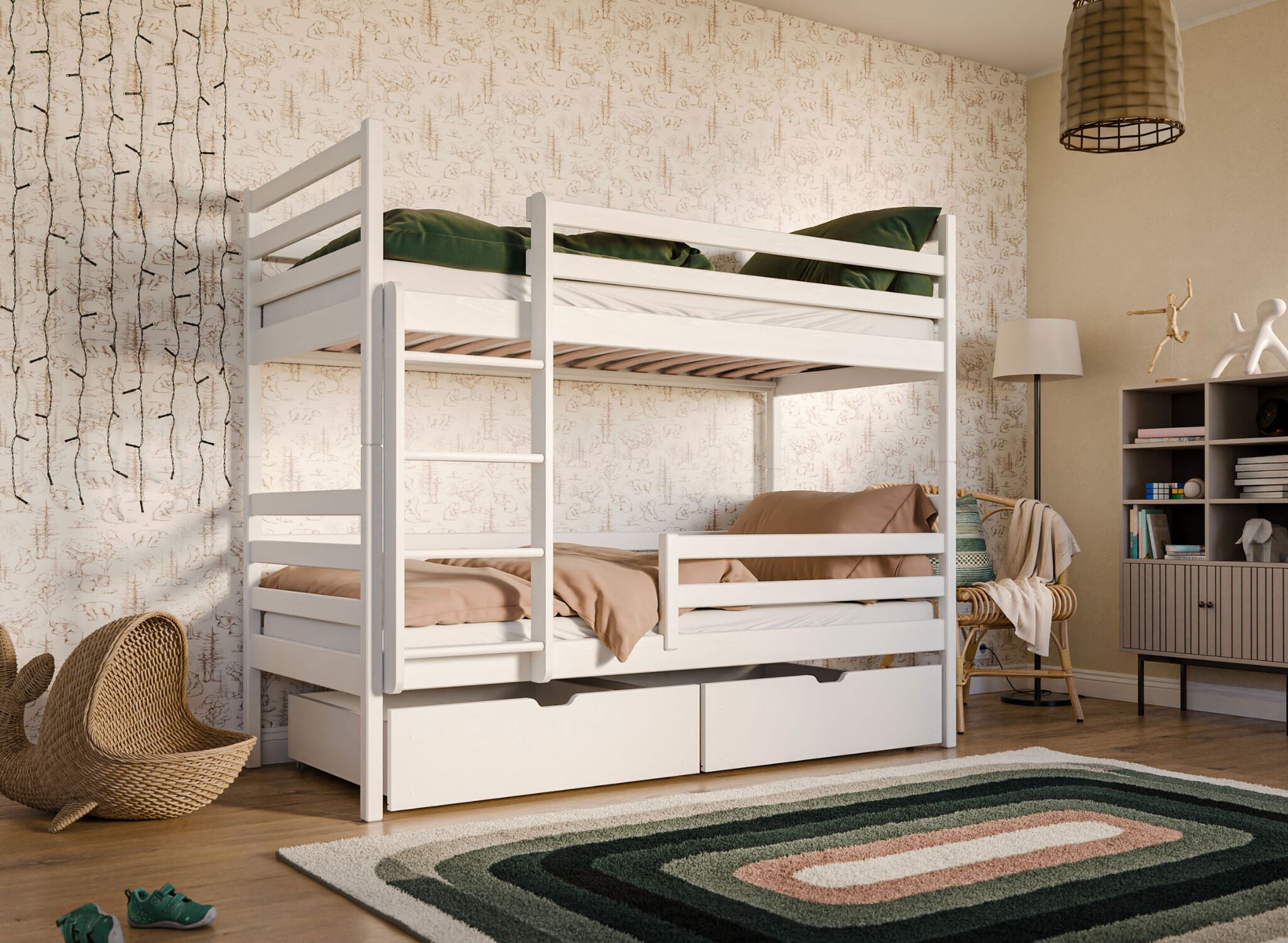 Stapelbed 2 persoons met lade Nino - 90 x 200 - Kinderbed - Direct Leverbaar!