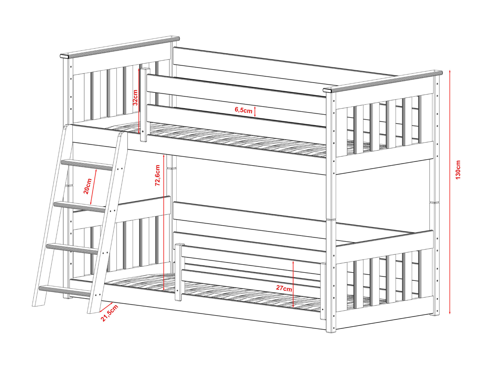 Stapelbed 2 persoons met Ladder Kas - 90 x 200 - Kinderbed - Direct Leverbaar!