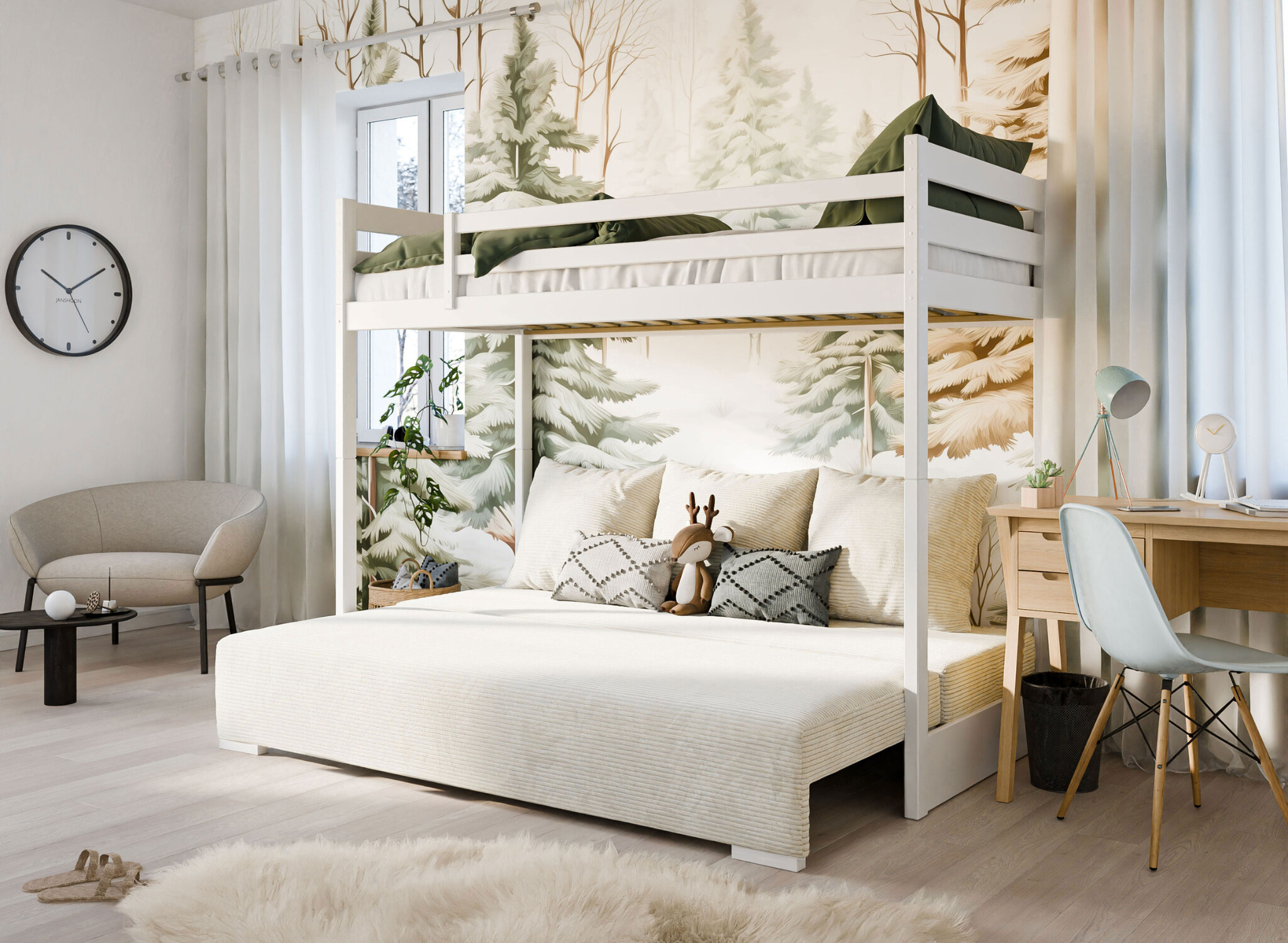 Hoogslaper met Slaapbank Sophie - Ribstof Creme - 90 x 200/ 140  x 200 - Leverbaar in 10 kleuren!