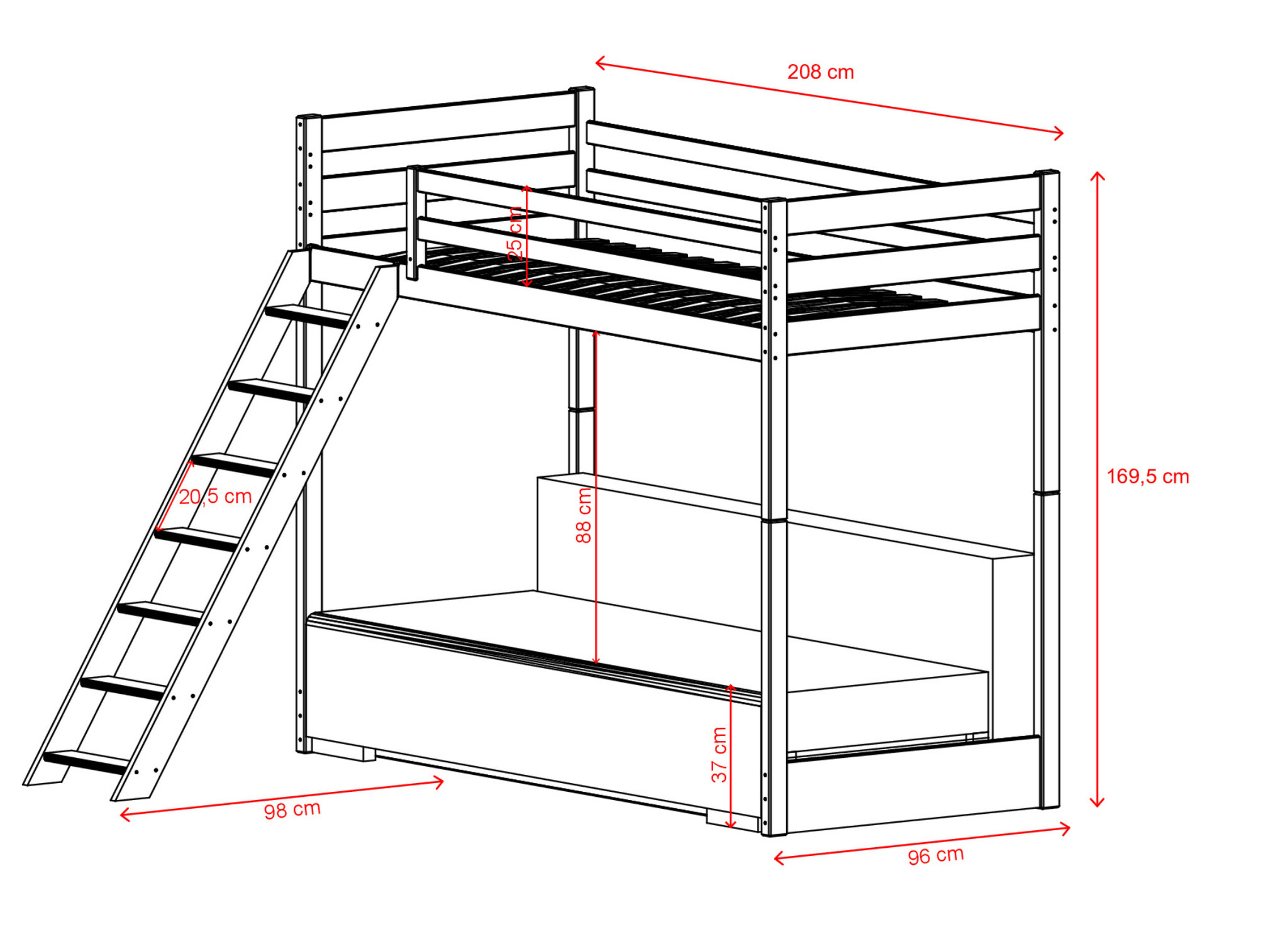 Hoogslaper met bedbank Sophie - 90 x 200 - Kinderbed - Direct Leverbaar!