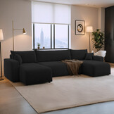 Slaapbank Pim - Teddy stof - U-bank 4-zits met opbergruimte - Universeel