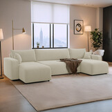 Slaapbank Pim - Teddy stof - U-bank 4-zits met opbergruimte - Universeel