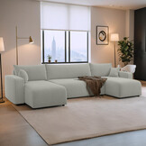 Slaapbank Pim - Teddy stof - U-bank 4-zits met opbergruimte - Universeel