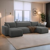 Slaapbank Pim - Teddy stof - U-bank 4-zits met opbergruimte - Universeel