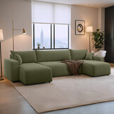 Slaapbank Pim - Teddy stof - U-bank 4-zits met opbergruimte - Universeel