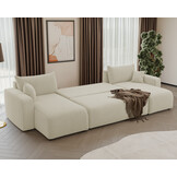 Slaapbank Pim - Teddy stof - U-bank 4-zits met opbergruimte - Universeel