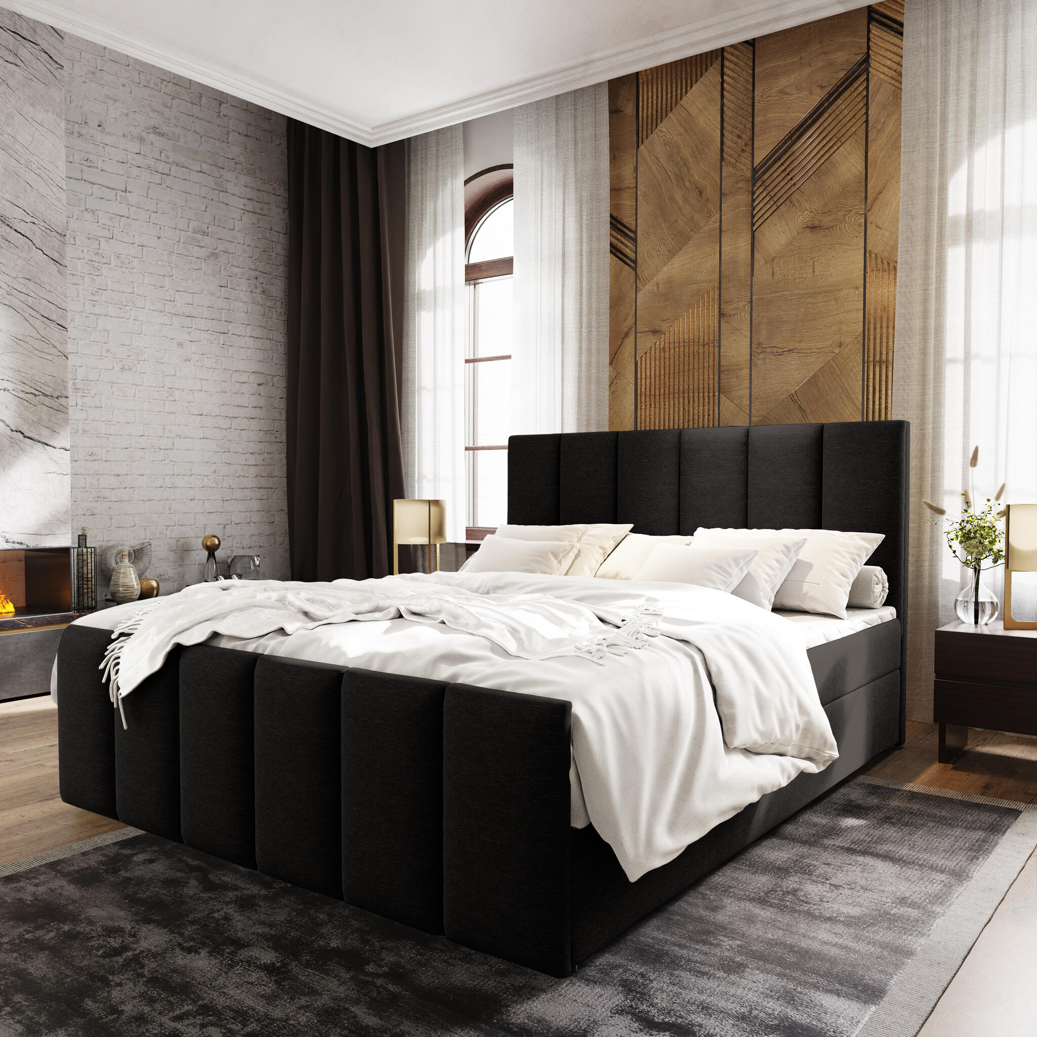 OP=OP Boxspring Monza 140 x 200 Skai Zwart incl. Voetbord
