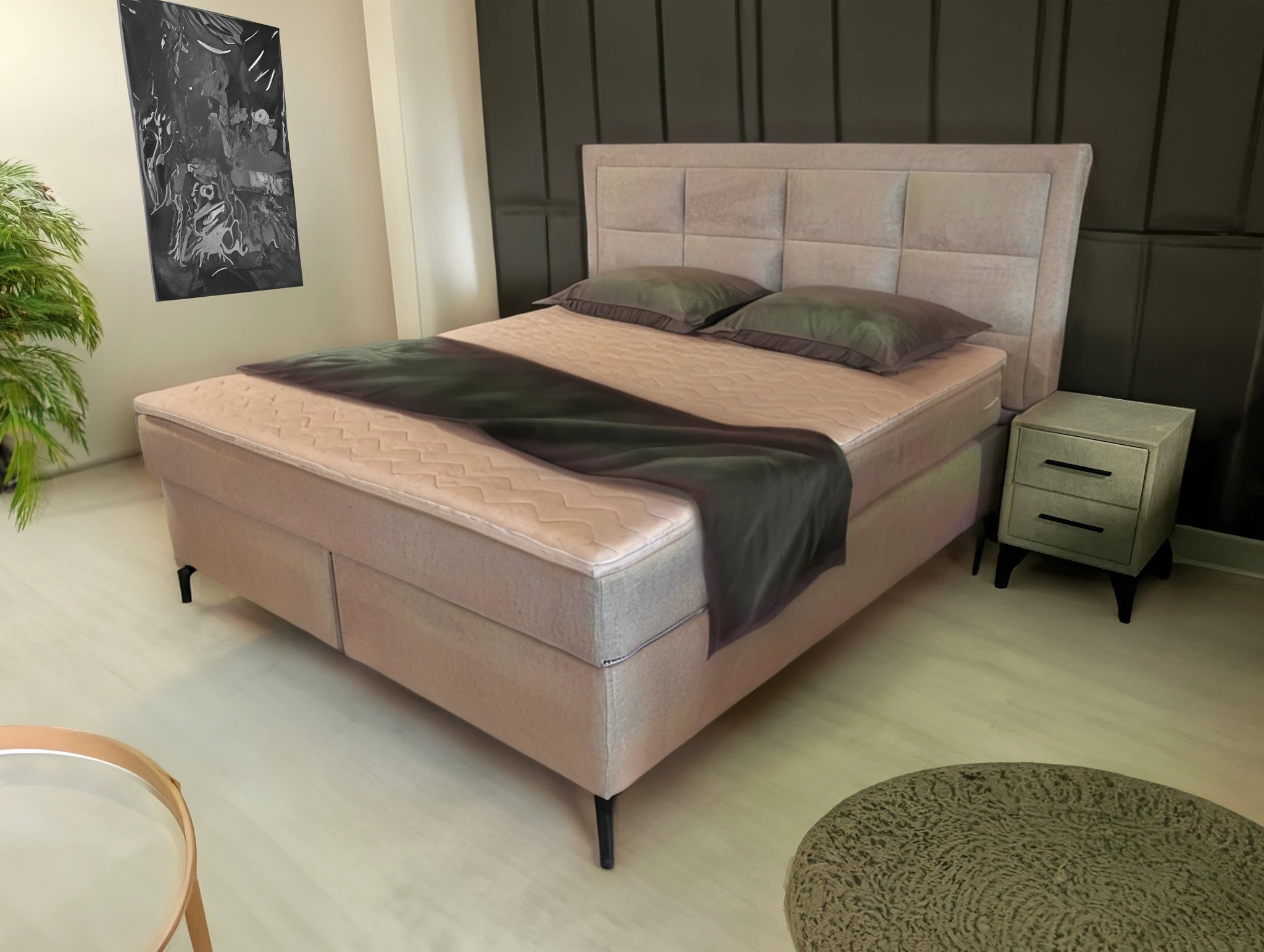 OP=OP Boxspring Onyx 160 x 200 Donkerbeige incl. Pocketboxen XL