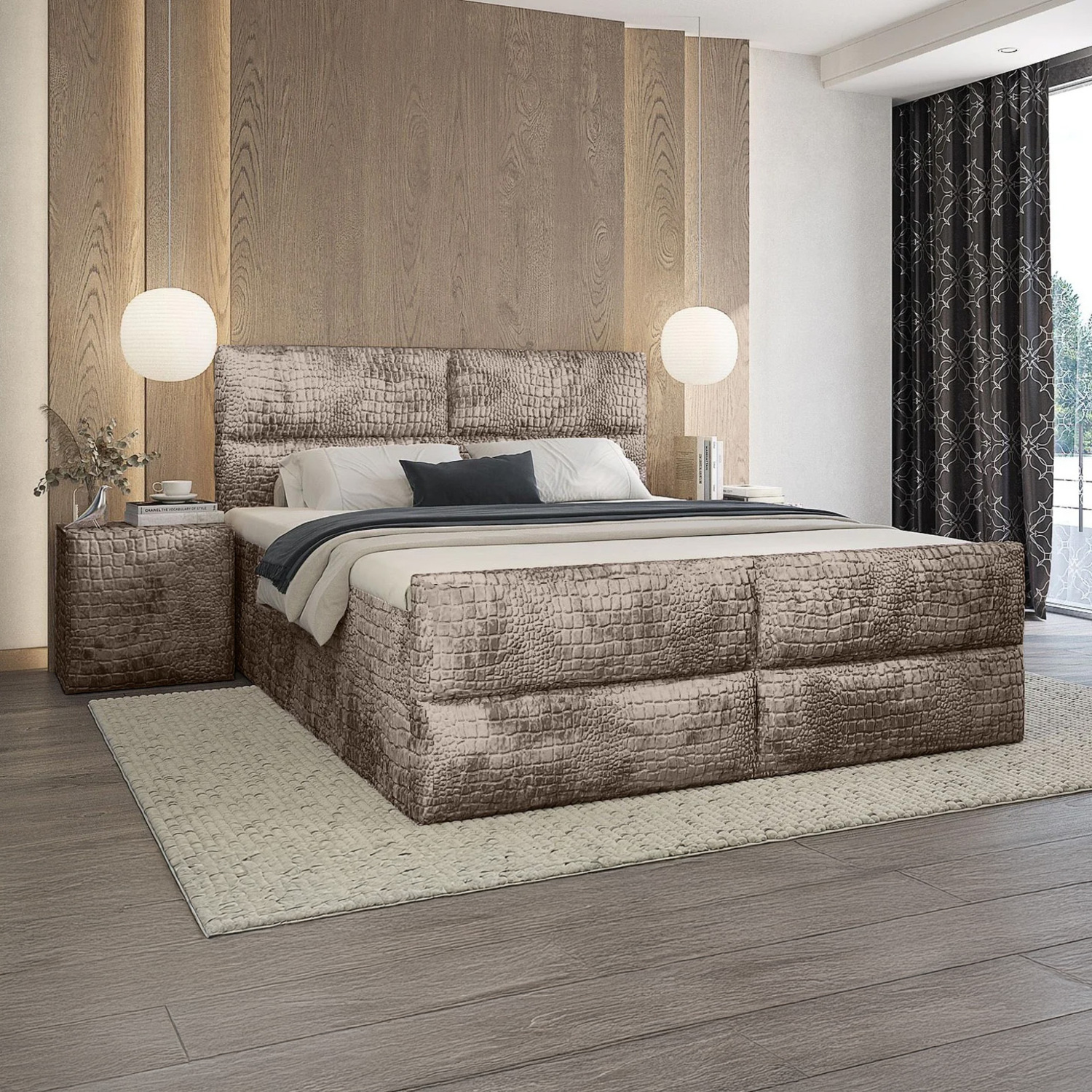 OP=OP Opberg Boxspring Velvet Croco 160 x 210 incl. Voetbord - Extra Hoog