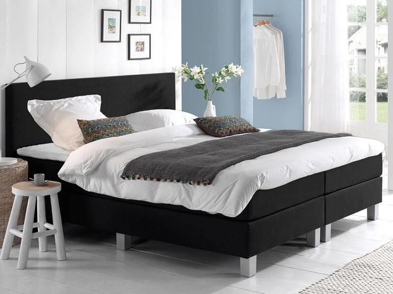 OP=OP Boxspring Basic 180 x 200 Skai Zwart incl. Pocketboxen XL