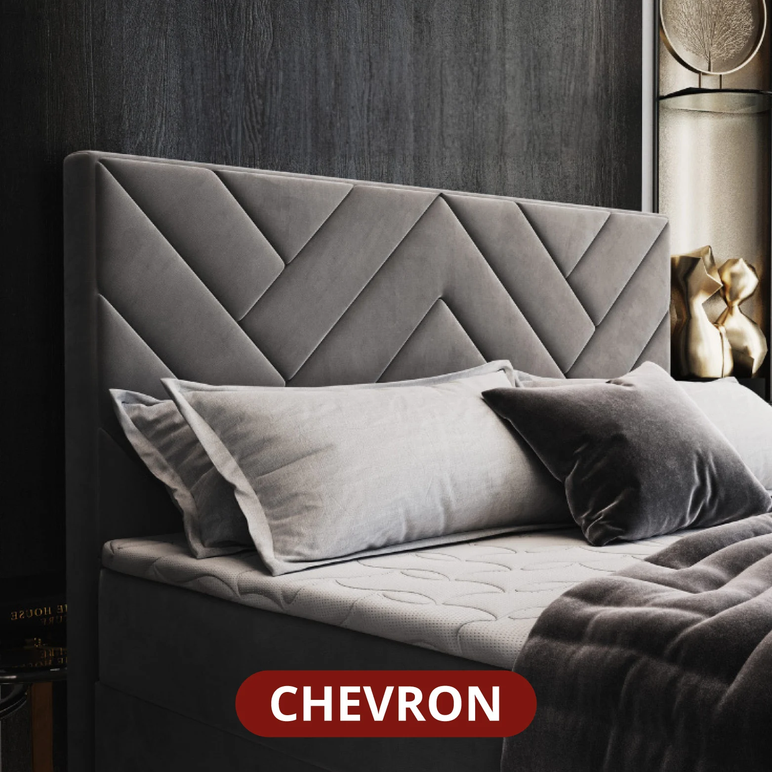 OP=OP Elektrische Boxspring Delux - 160 x 200 - Suede Taupe - Hoofdbord en voetbord Chevron inclusief 2x Hocker met lade en Bedbank