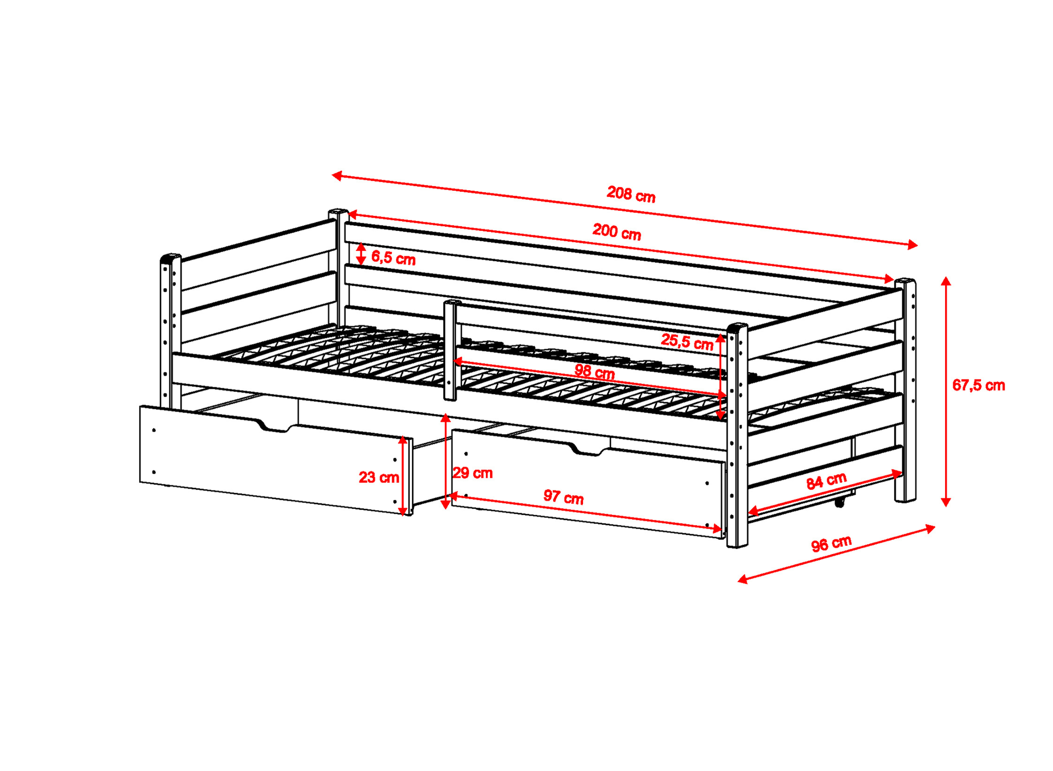 Kinderbed met Lade Lio - 90 x 200 - Wit