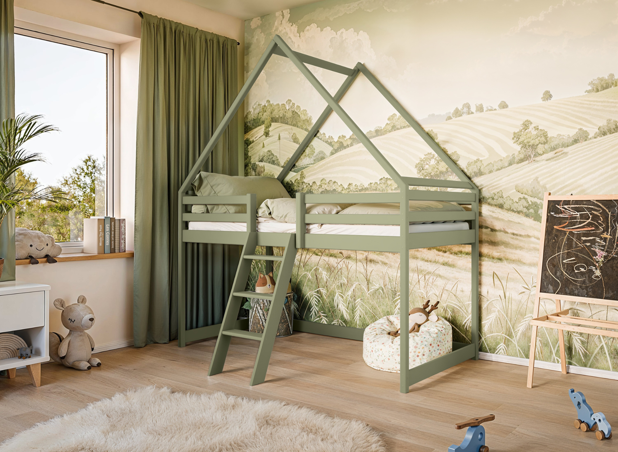 Hoogslaper met Dakje Moos - Kinderbed - Leverbaar in 6 kleuren!