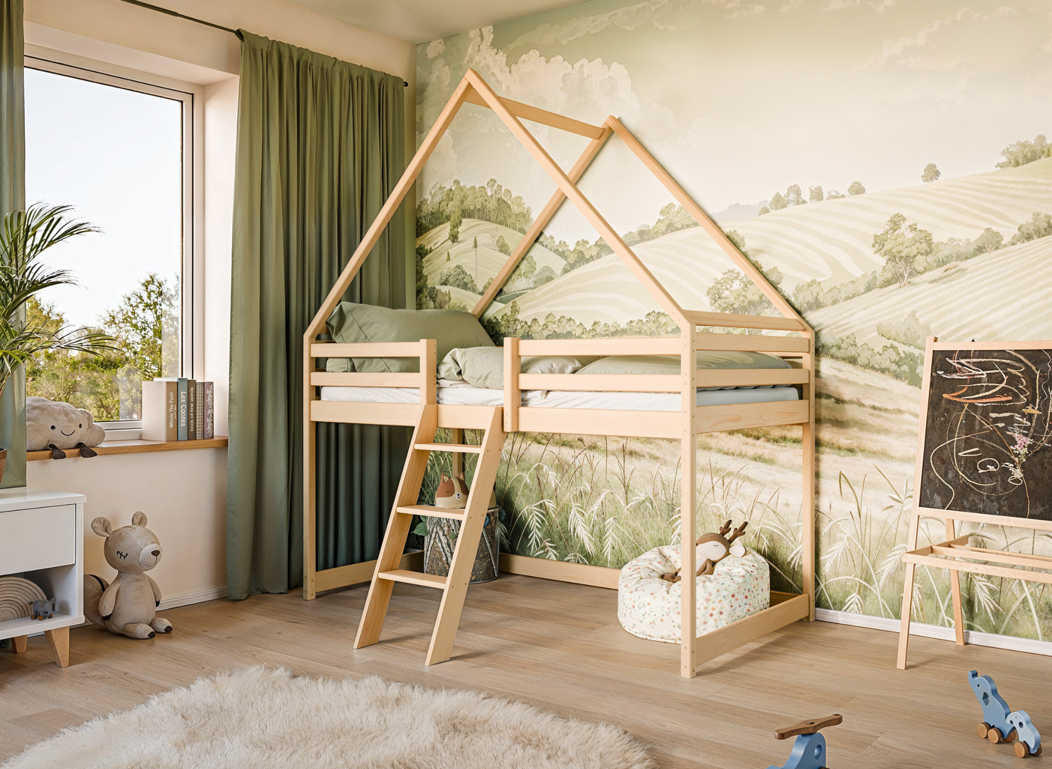 Hoogslaper met Dakje Moos - Kinderbed - Leverbaar in 6 kleuren!