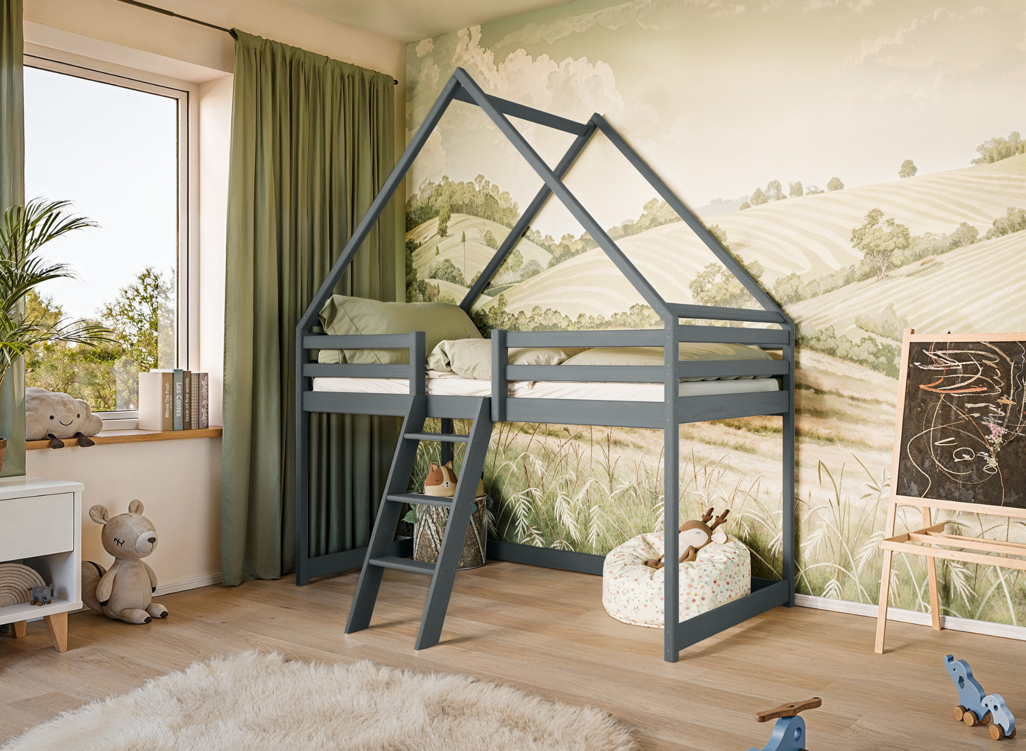 Hoogslaper met Dakje Moos - Kinderbed - Leverbaar in 6 kleuren!