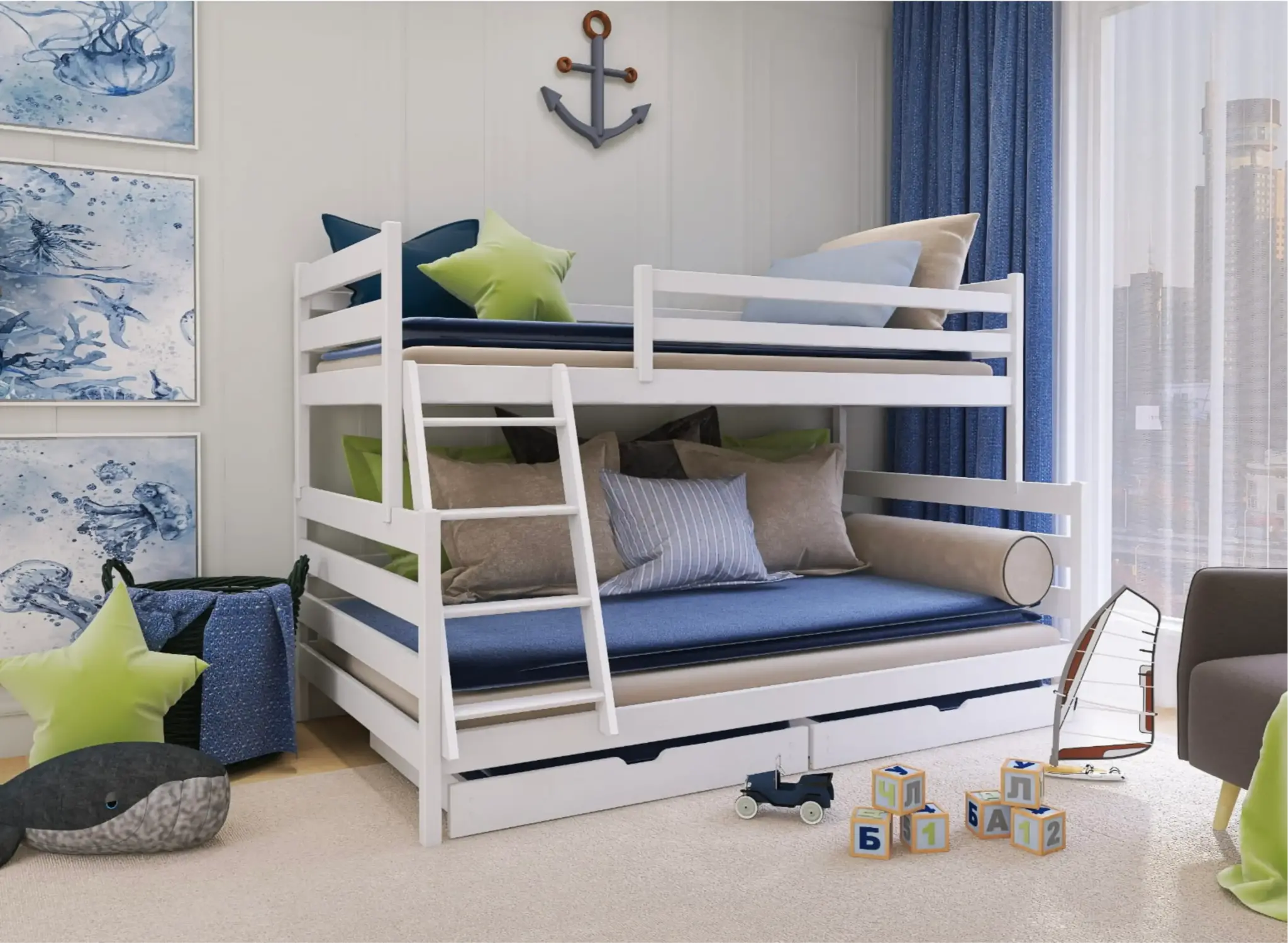 Stapelbed met Lade Faas - 3-persoons - 90/120 x 200 - Kinderbed - Leverbaar in 6 kleuren!