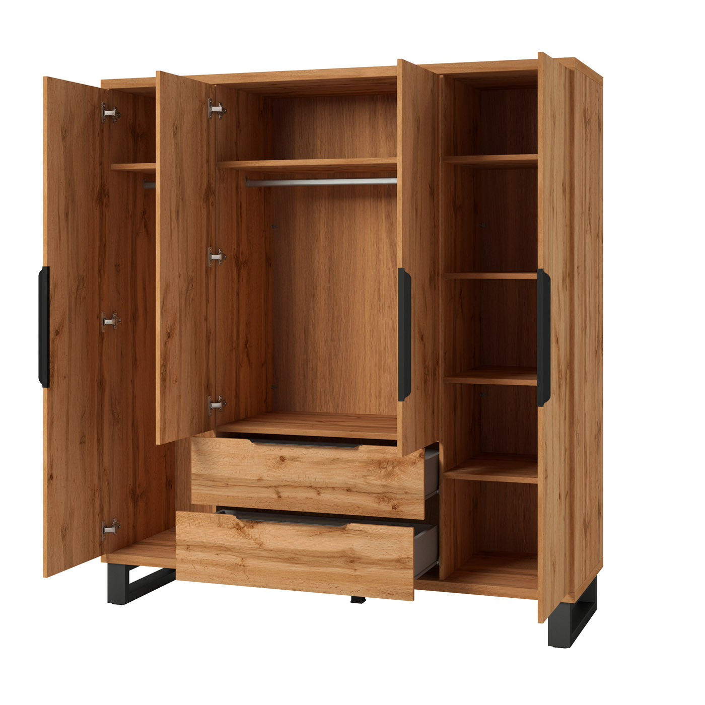 Kledingkast Halmstad - 4-Deurs met 2 Lades - Massief Eiken