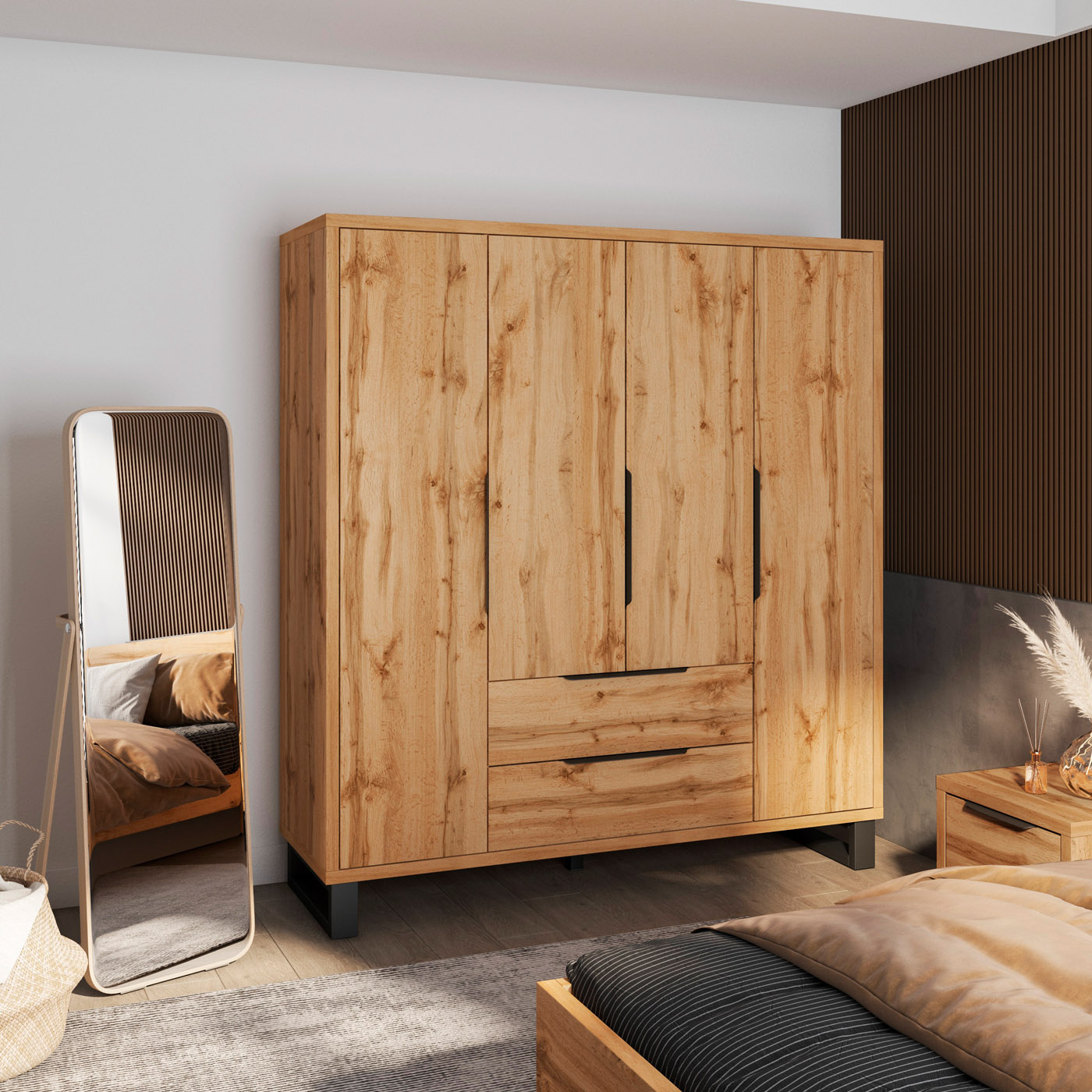 Home365 Kledingkast Halmstad - 4-Deurs met 2 Lades afbeelding