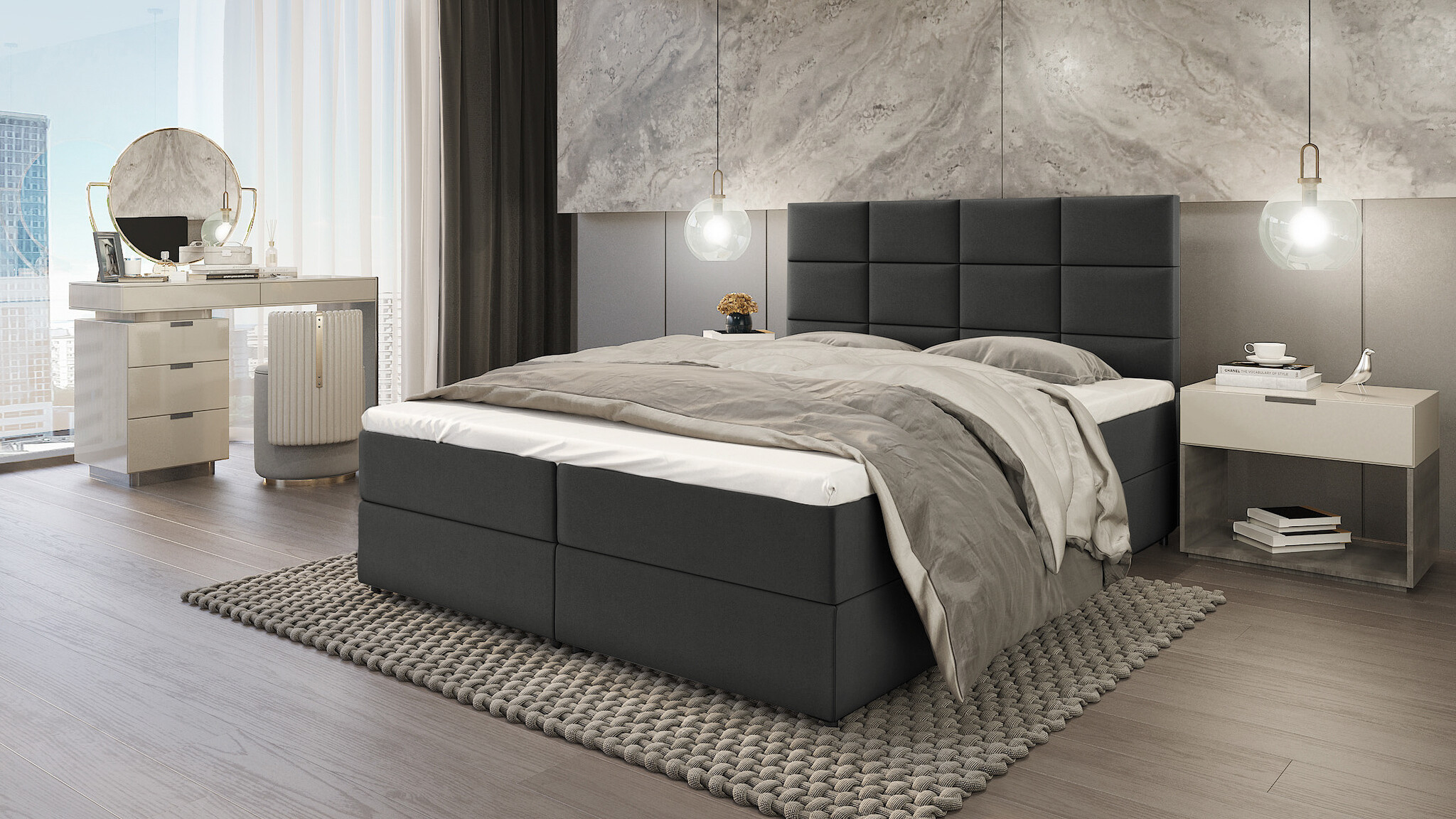 OP=OP Opberg Boxspring Twelve 160 x 200 Velvet Antraciet