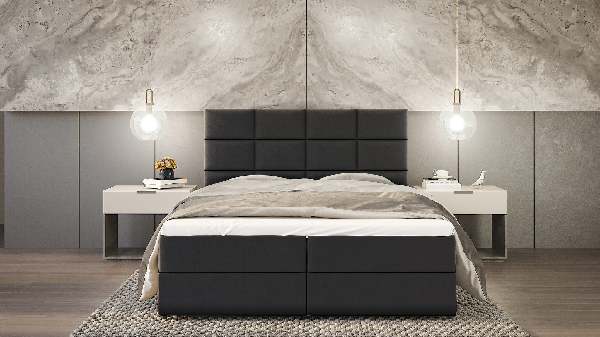 OP=OP Opberg Boxspring Twelve 160 x 200 Velvet Antraciet