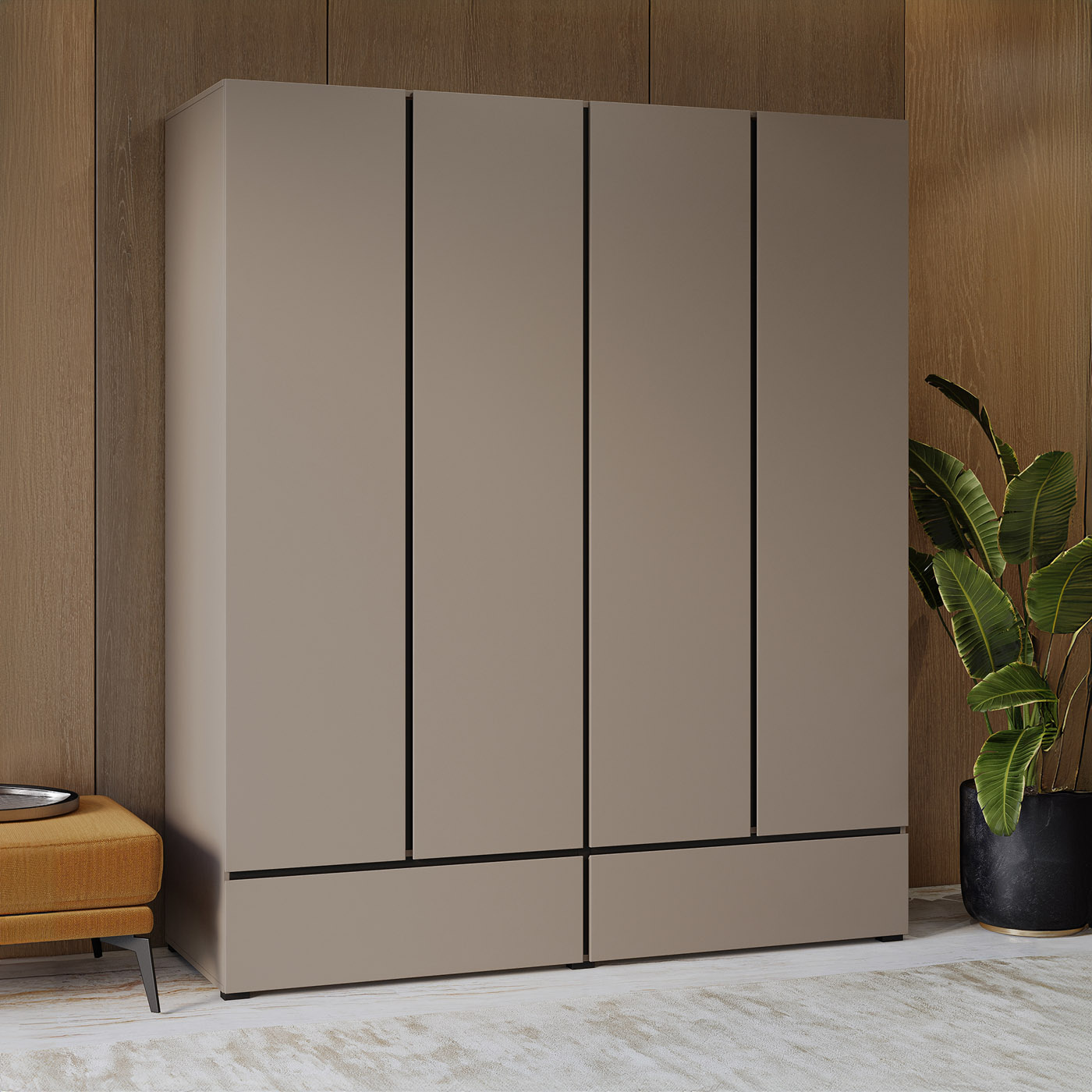 Kledingkast Crotone - Taupe - 4-Deurs met Lades
