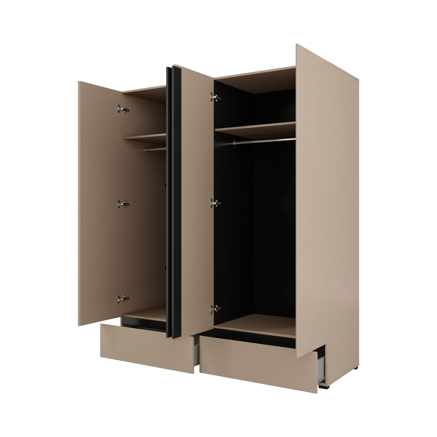 Kledingkast Crotone - Taupe - 4-Deurs met Lades
