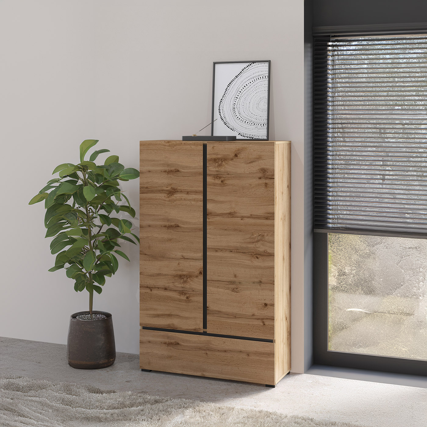 Linnenkast Crotone - Eiken - 2-Deurs met Lade