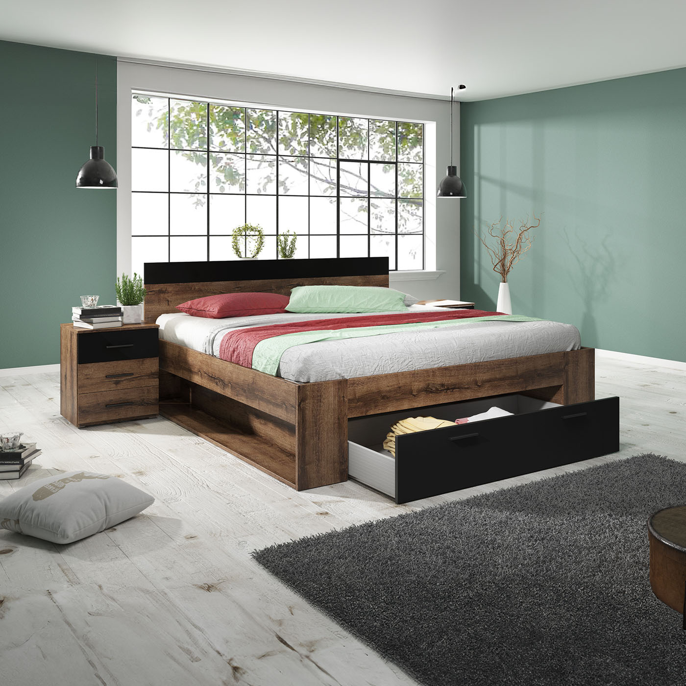 Houten Bed met Lade Bern - Walnoot - Bedframe